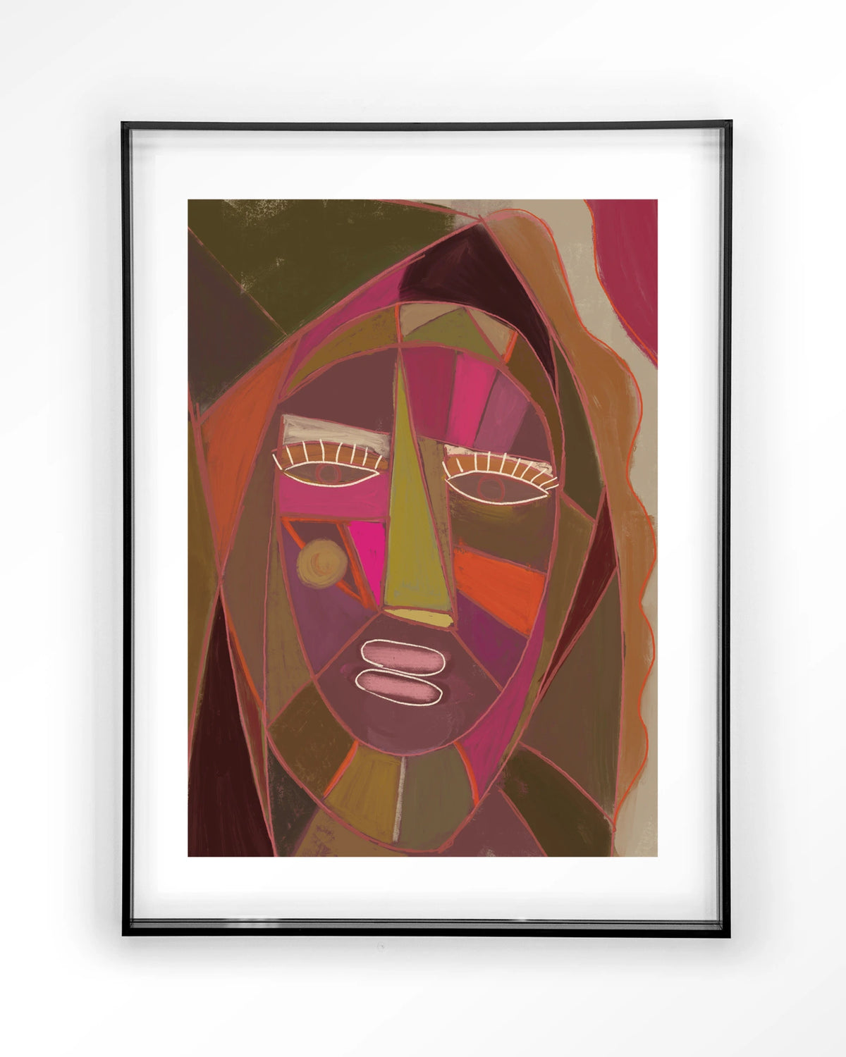 Quamatcha – abstract gezicht in kubistische stijl – Art print – Acryl zwart