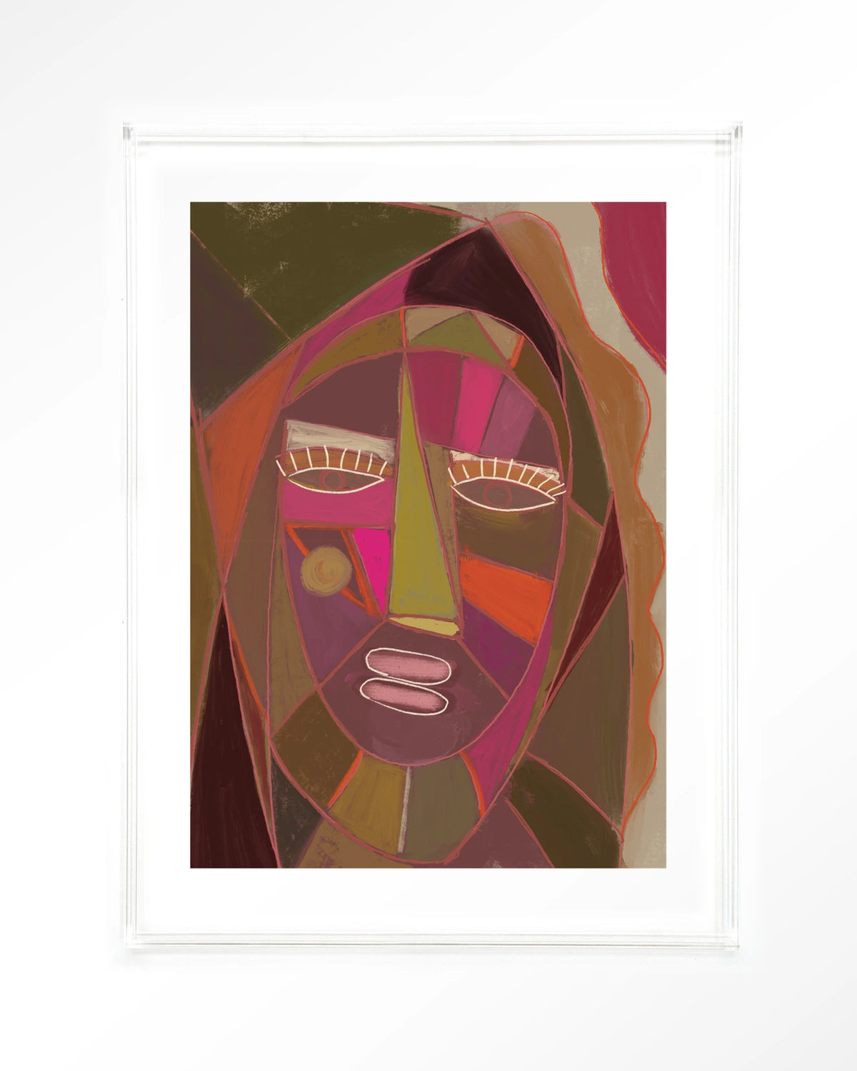 Quamatcha – abstract gezicht in kubistische stijl – Art print – Acryl doorzichtig