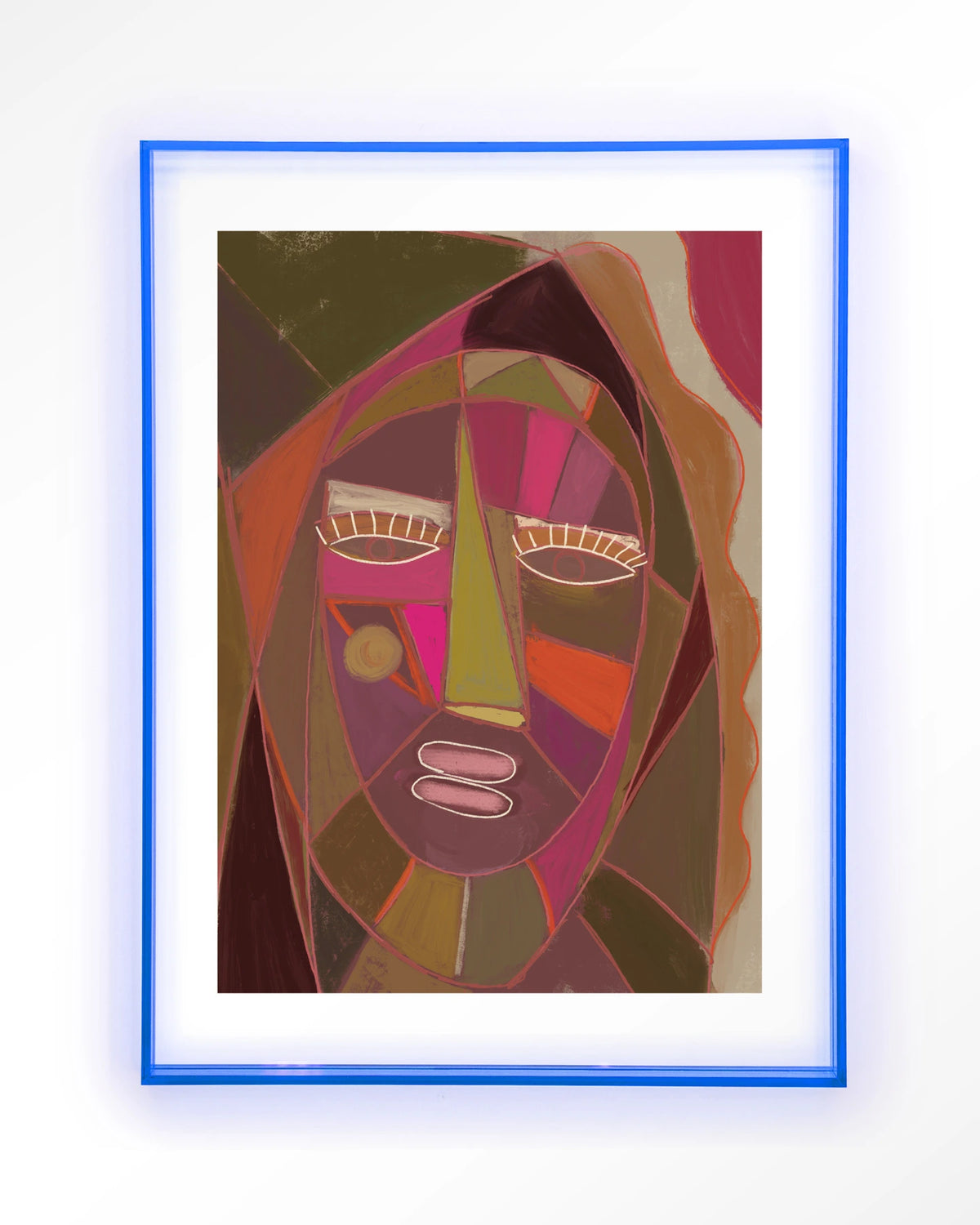 Quamatcha – abstract gezicht in kubistische stijl – Art print – Acryl lichtblauw