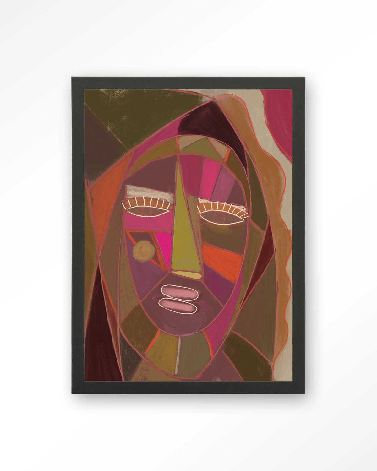 Quamatcha – abstract gezicht in kubistische stijl – Art print – Hout zwart