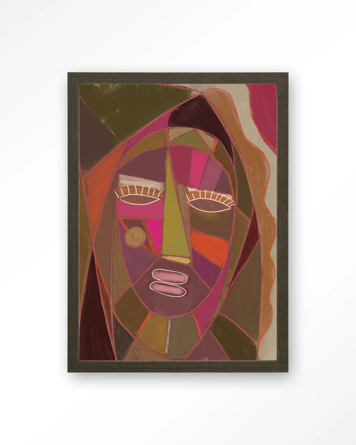 Quamatcha – abstract gezicht in kubistische stijl – Art print – Hout donkerbruin