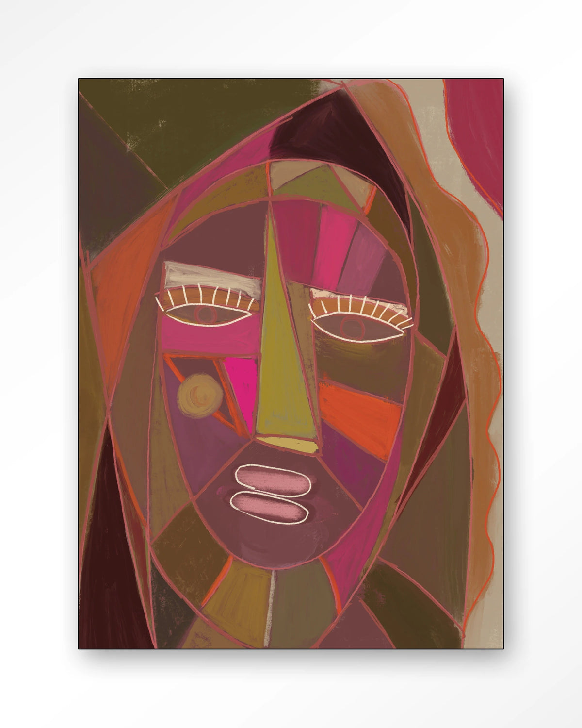 Quamatcha – abstract gezicht in kubistische stijl – Wandkleed – Frame – zwart