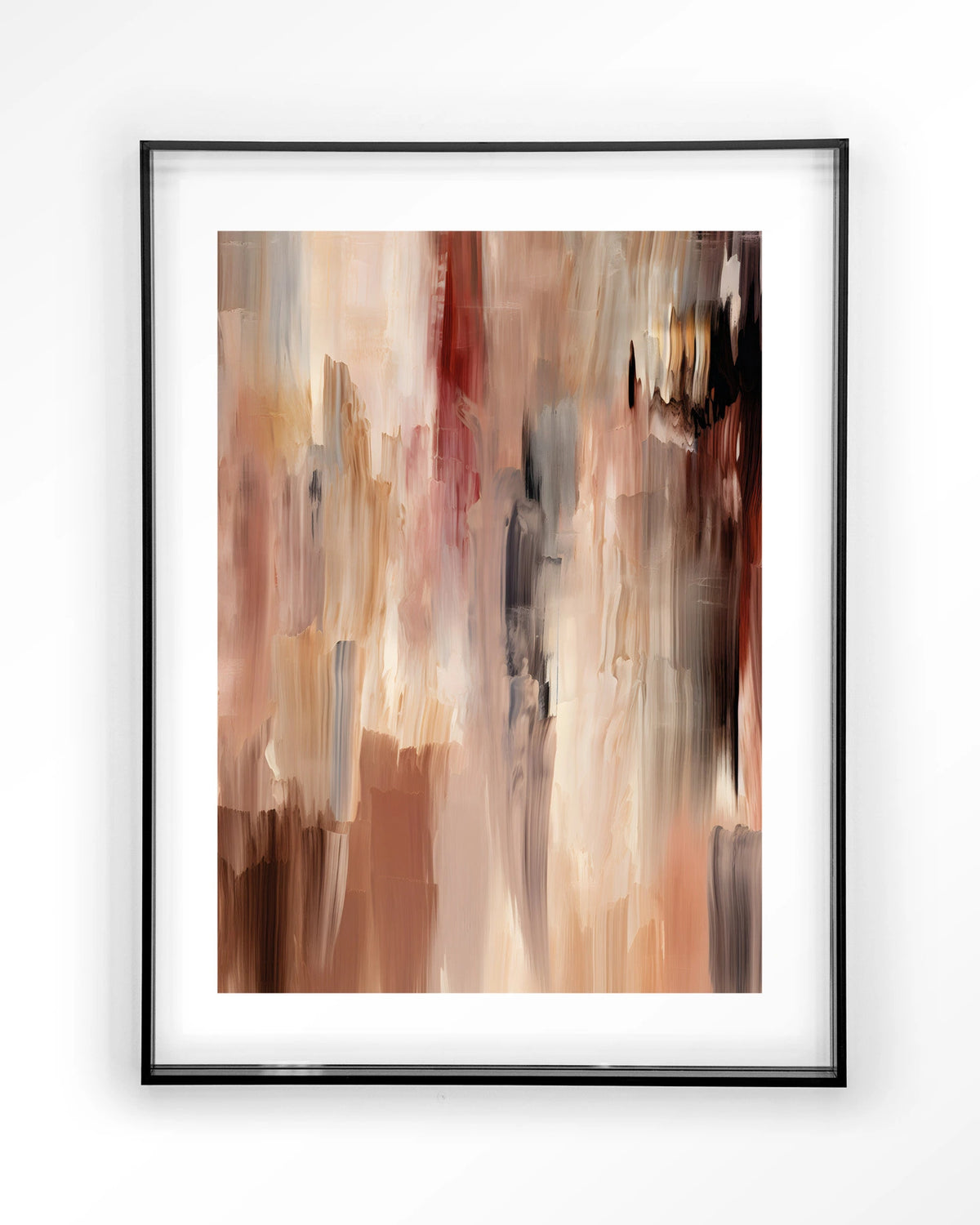 Monterosso – abstract in bruin en roze penseelstreken – Art print – Acryl zwart