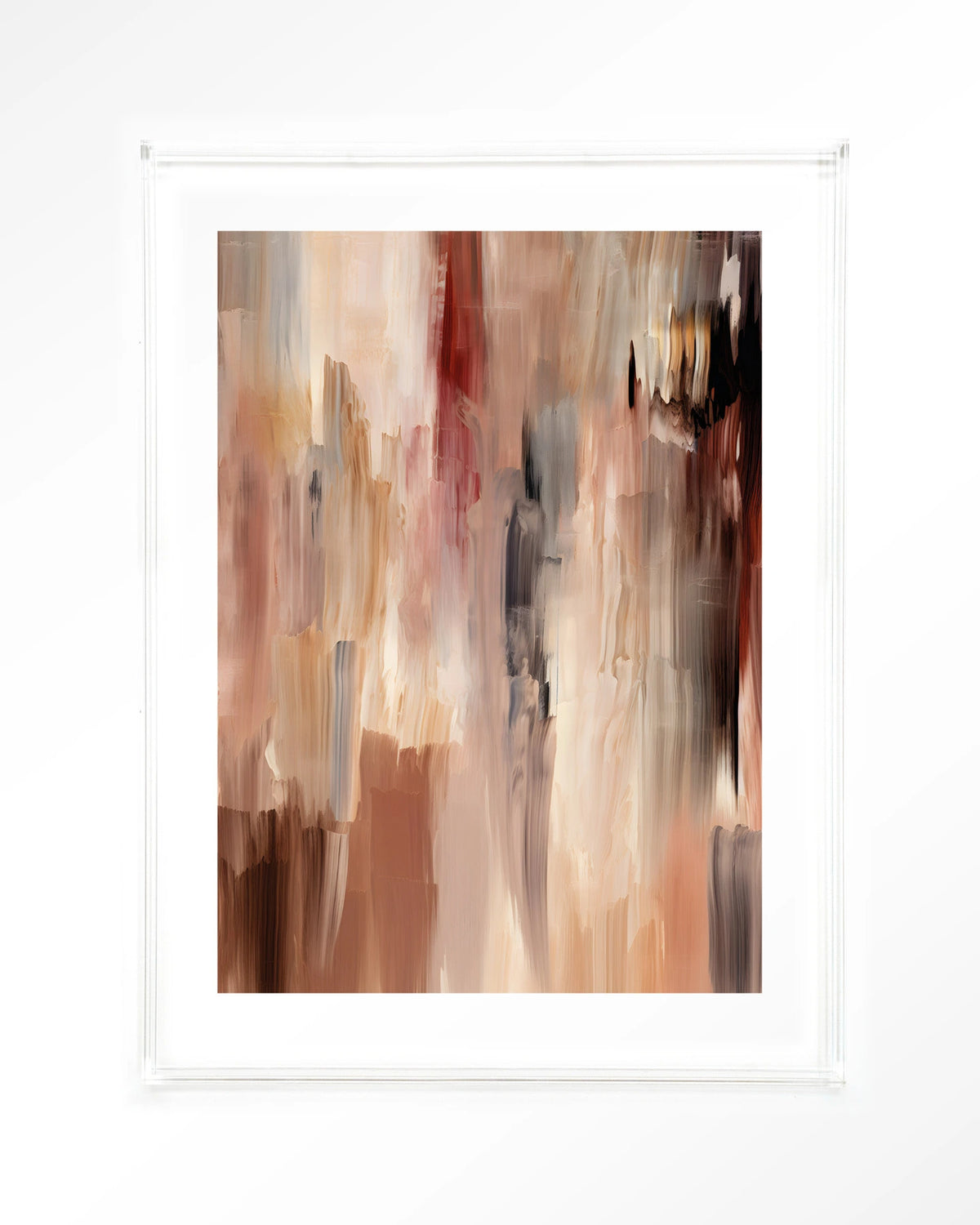 Monterosso – abstract in bruin en roze penseelstreken – Art print – Acryl doorzichtig