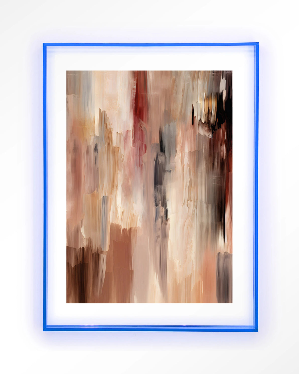 Monterosso – abstract in bruin en roze penseelstreken – Art print – Acryl lichtblauw