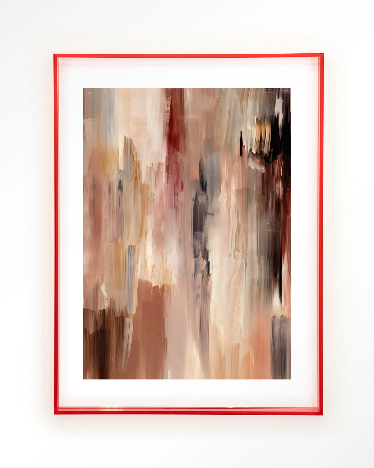 Monterosso – abstract in bruin en roze penseelstreken – Art print – Acryl roze