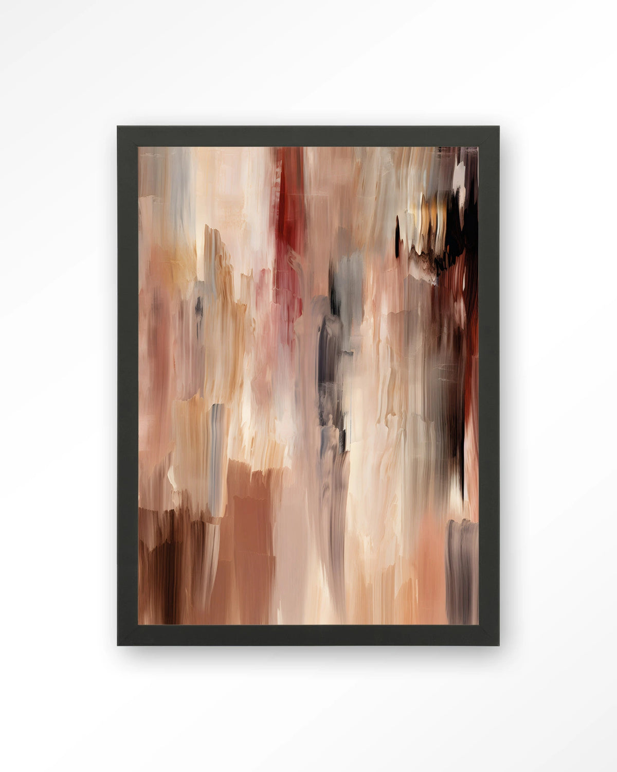 Monterosso – abstract in bruin en roze penseelstreken – Art print – Hout zwart