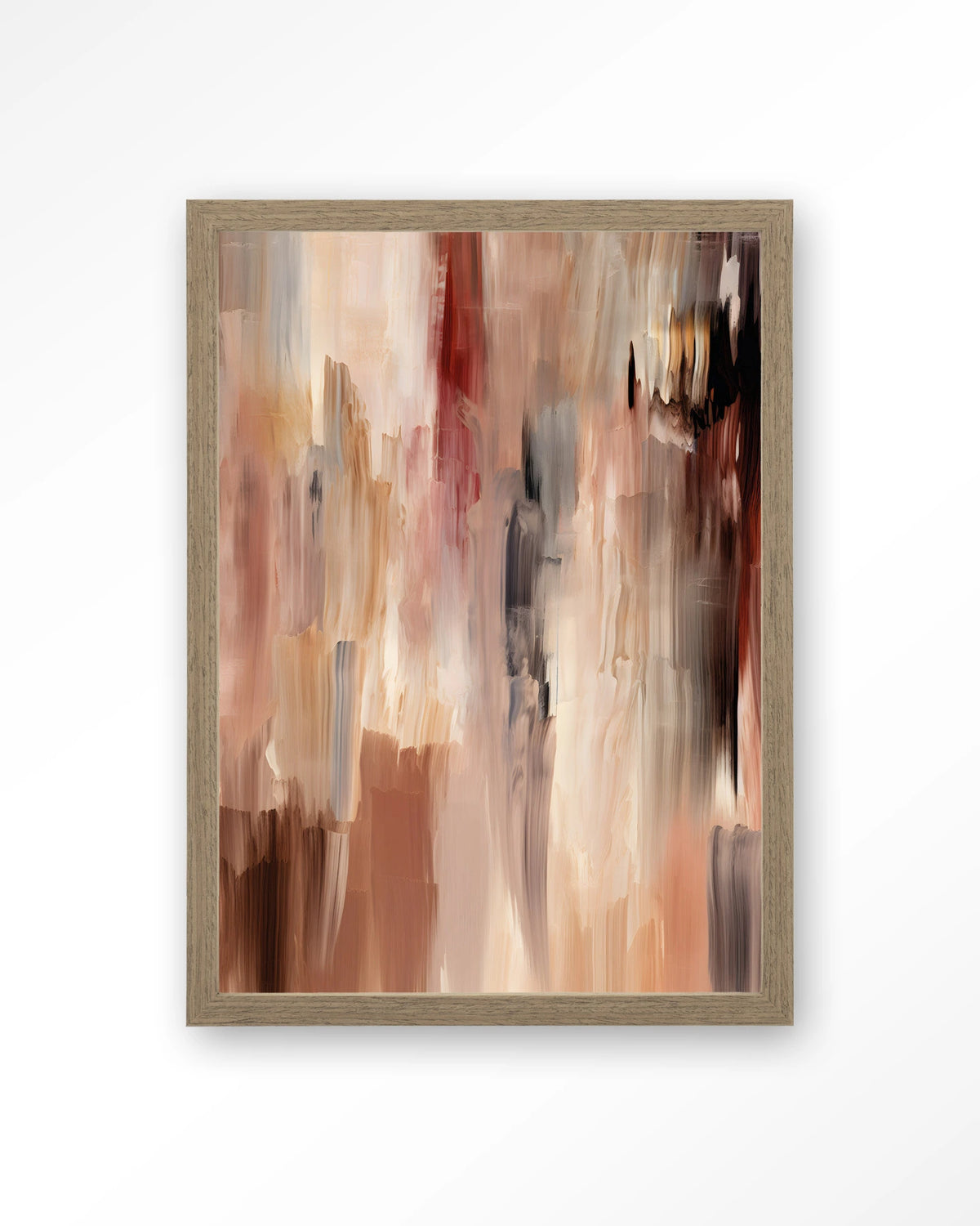 Monterosso – abstract in bruin en roze penseelstreken – Art print – Hout bruin