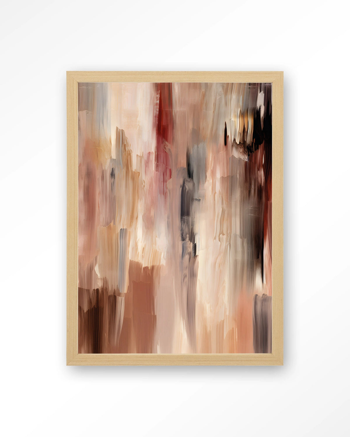 Monterosso – abstract in bruin en roze penseelstreken – Art print – Hout naturel