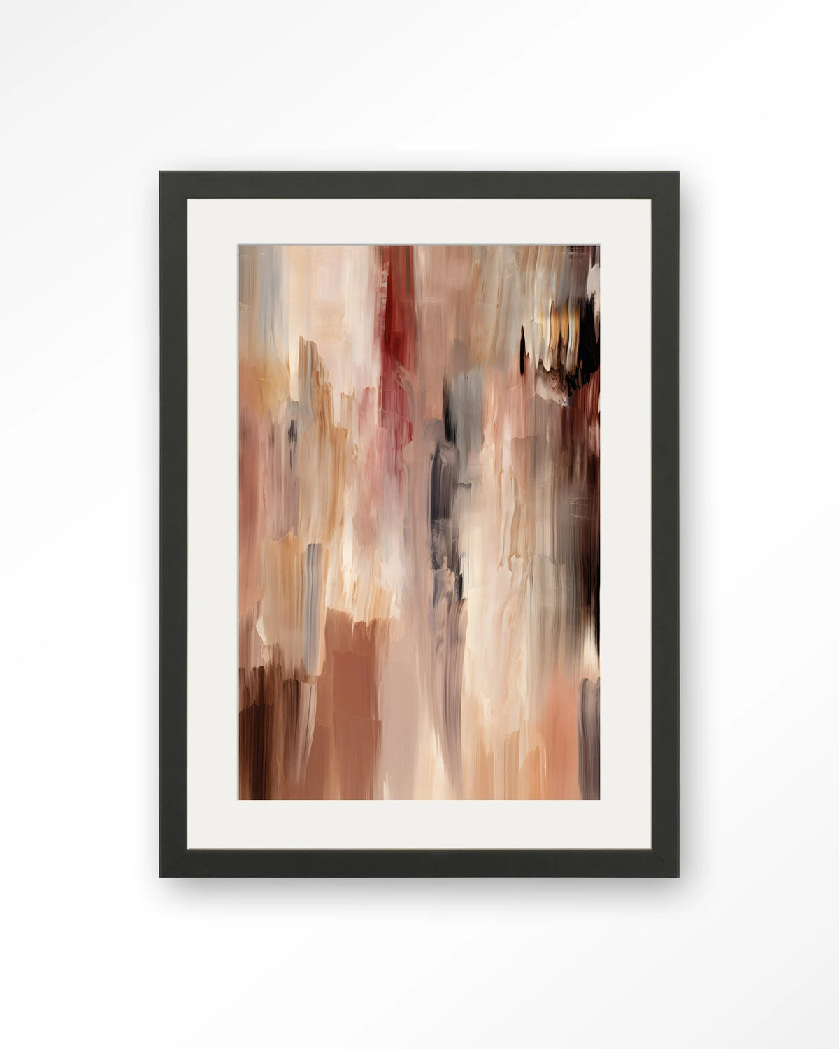 Monterosso – abstract in bruin en roze penseelstreken – Art print – Hout zwart + passe-partout