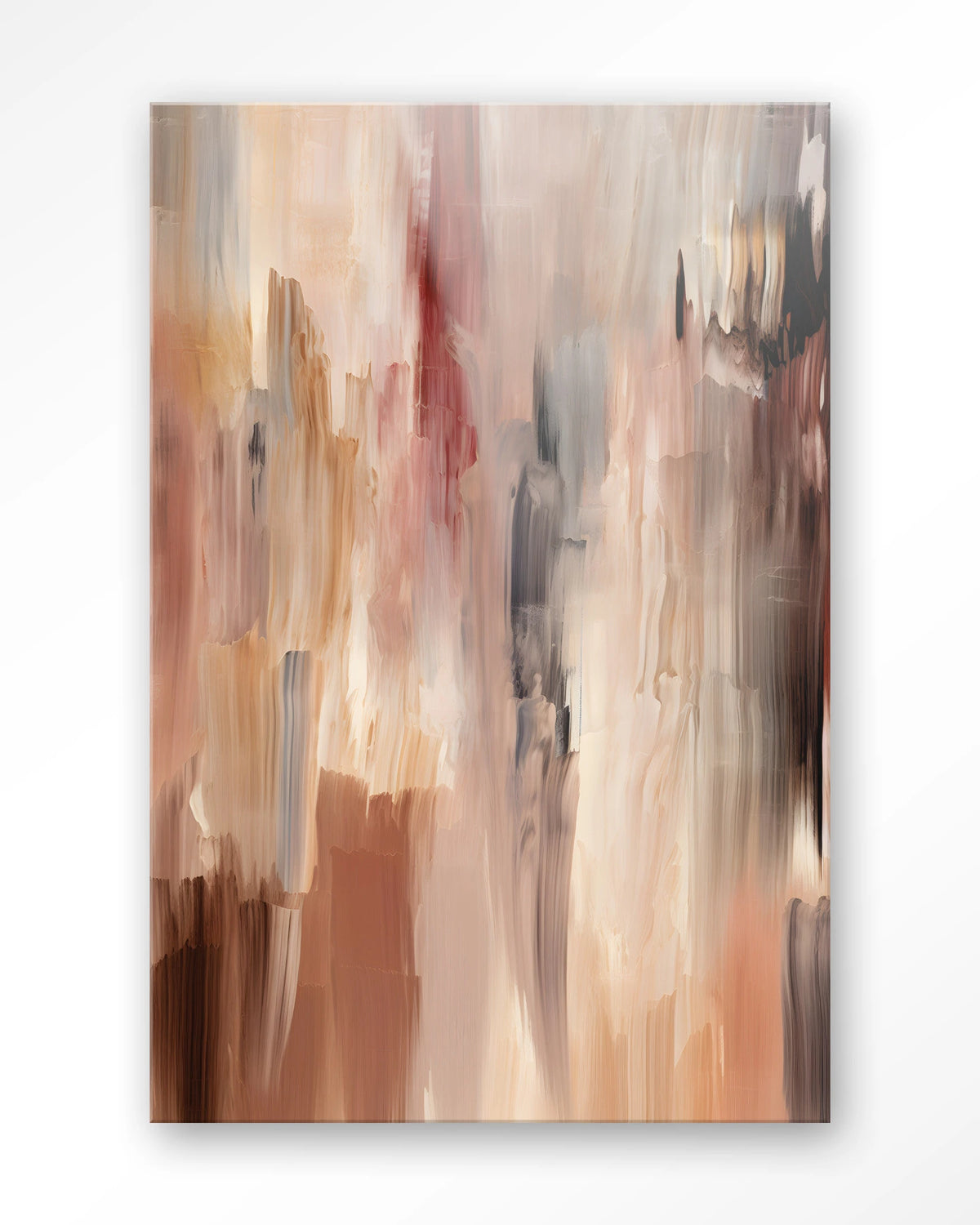 Monterosso – abstract in bruin en roze penseelstreken – Glas – Blinde montage