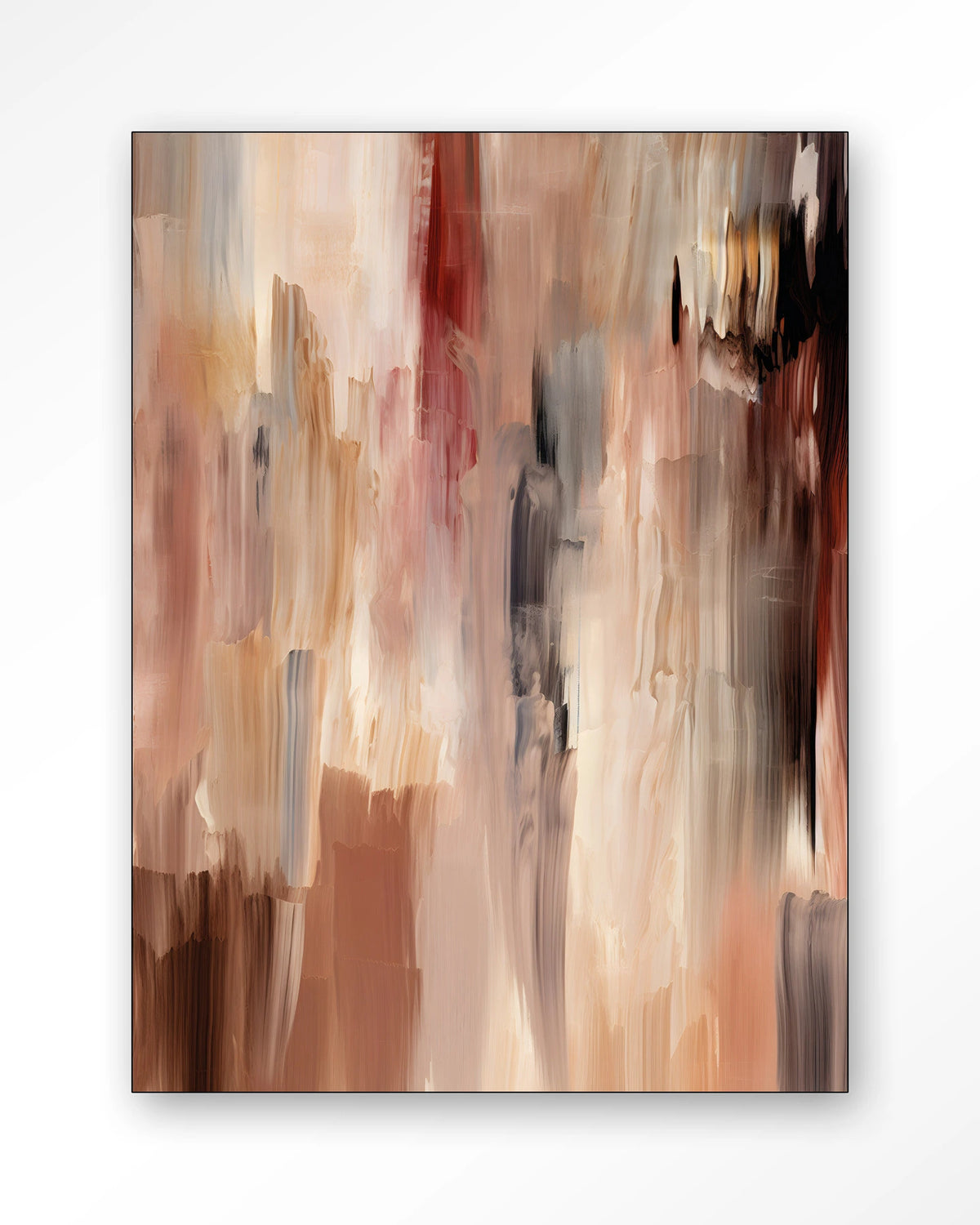 Monterosso – abstract in bruin en roze penseelstreken – Wandkleed – Frame – zwart