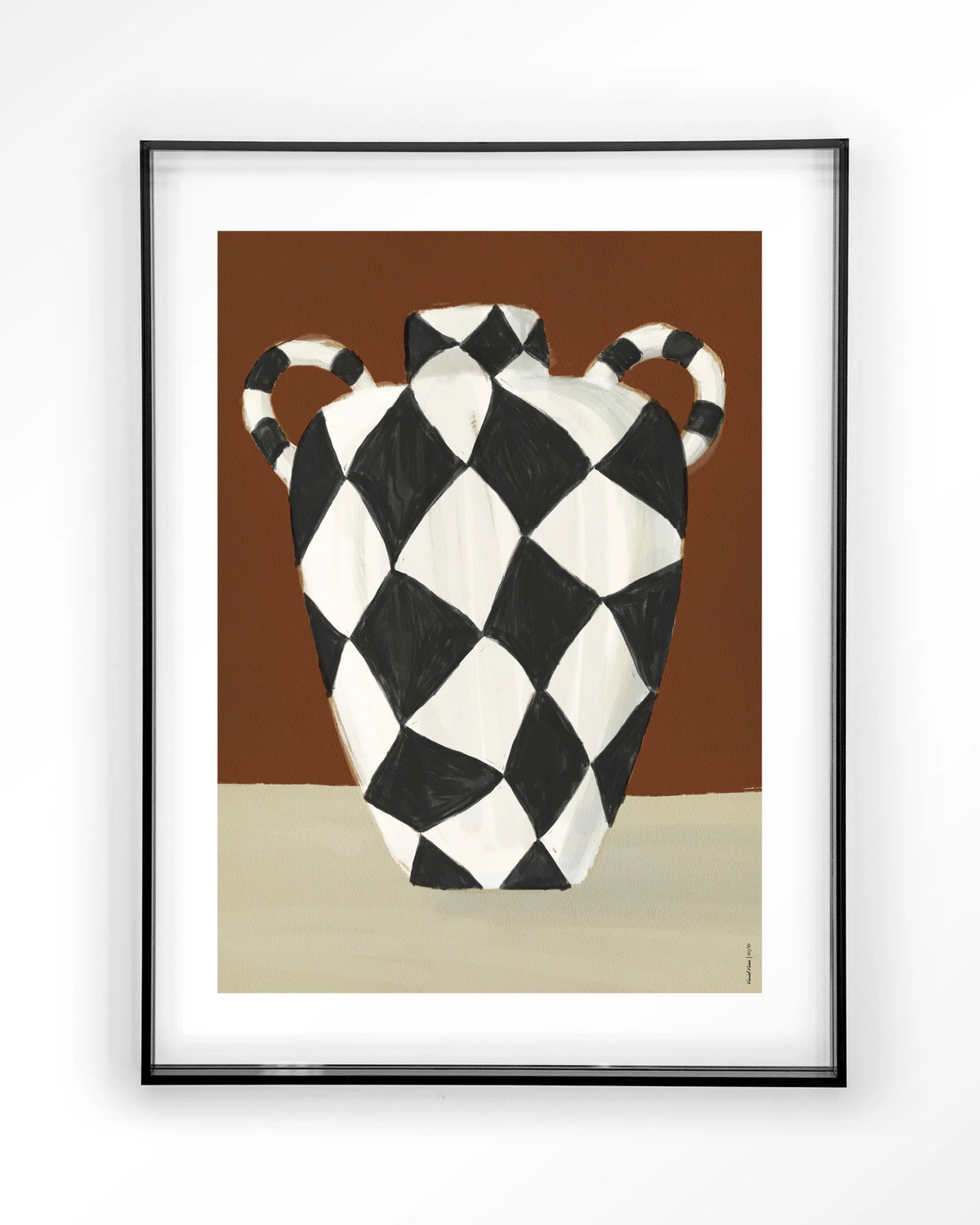 Vivid Vase 01 – zwart-witte geruite vaas – Art print – Acryl zwart