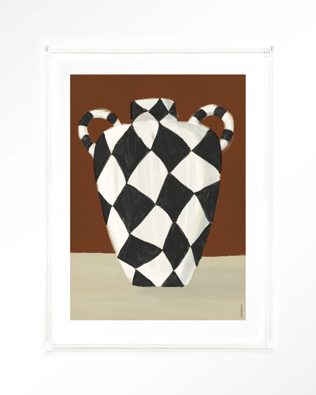 Vivid Vase 01 – zwart-witte geruite vaas – Art print – Acryl doorzichtig