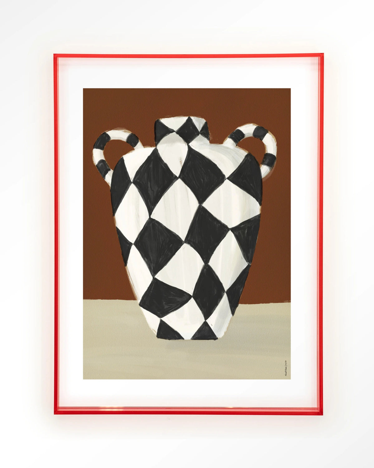 Vivid Vase 01 – zwart-witte geruite vaas – Art print – Acryl roze