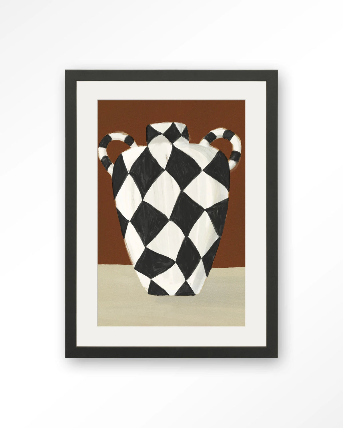 Vivid Vase 01 – zwart-witte geruite vaas – Art print – Hout zwart + passe-partout