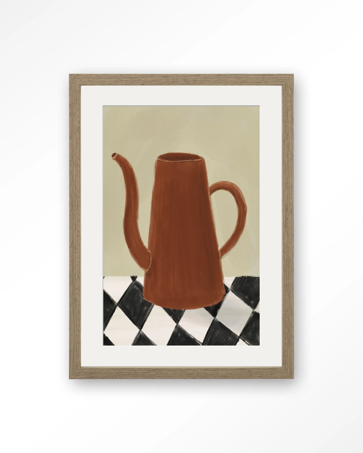 Vivid Vase 02 – kan op geblokte tafel – Art print – Hout bruin + passe-partout
