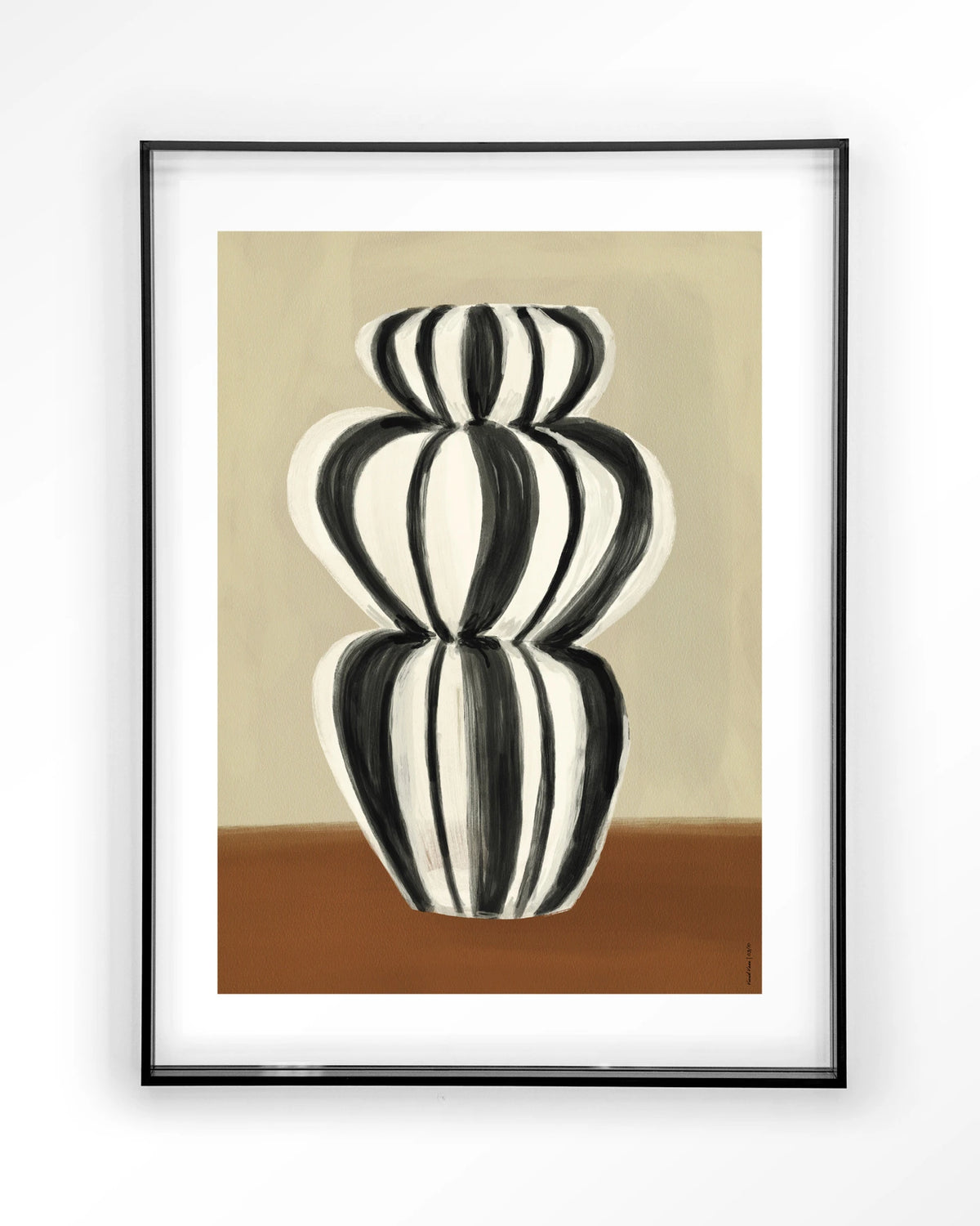 Vivid Vase 03 – zwart-witte gestreepte vaas – Art print – Acryl zwart