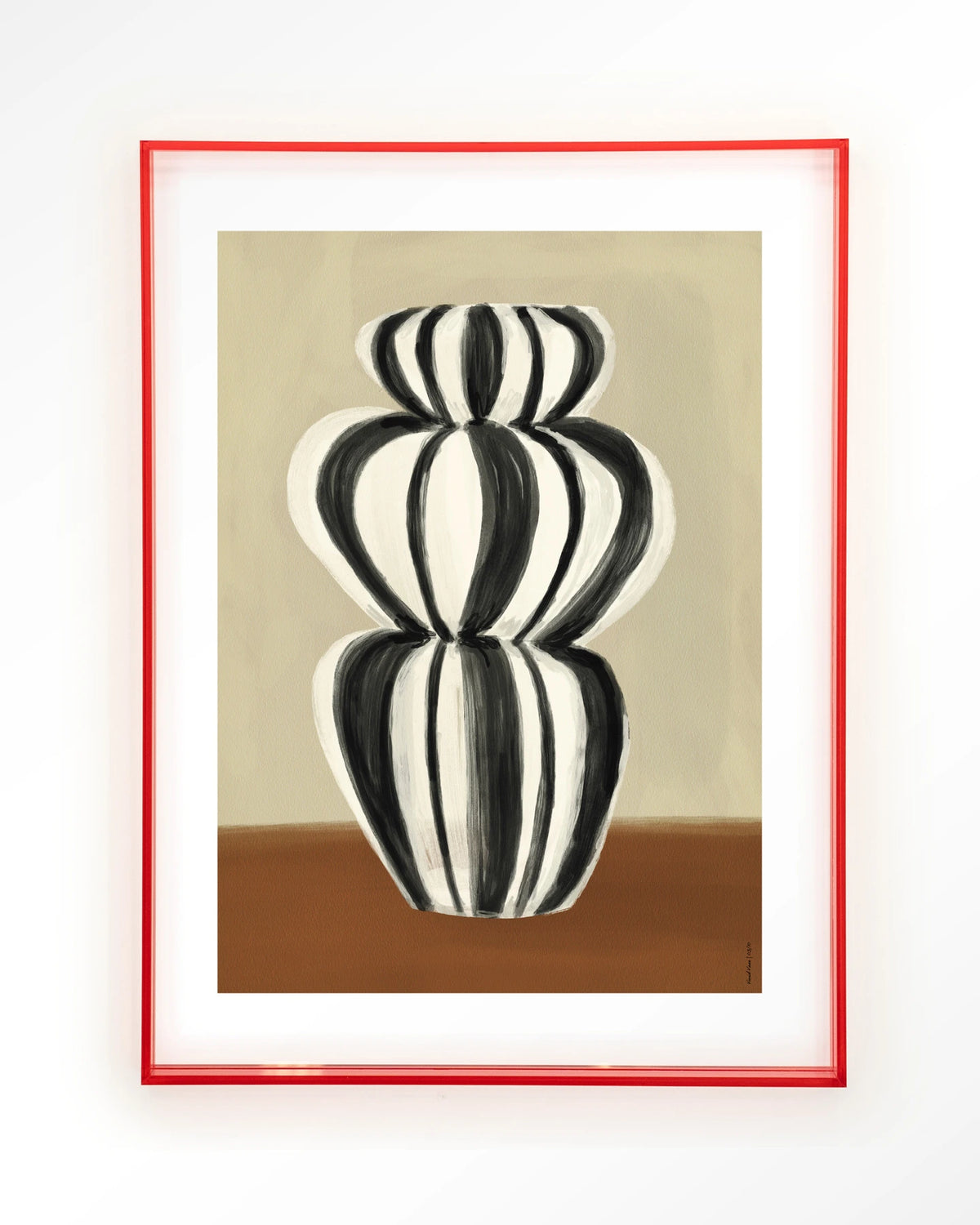 Vivid Vase 03 – zwart-witte gestreepte vaas – Art print – Acryl roze