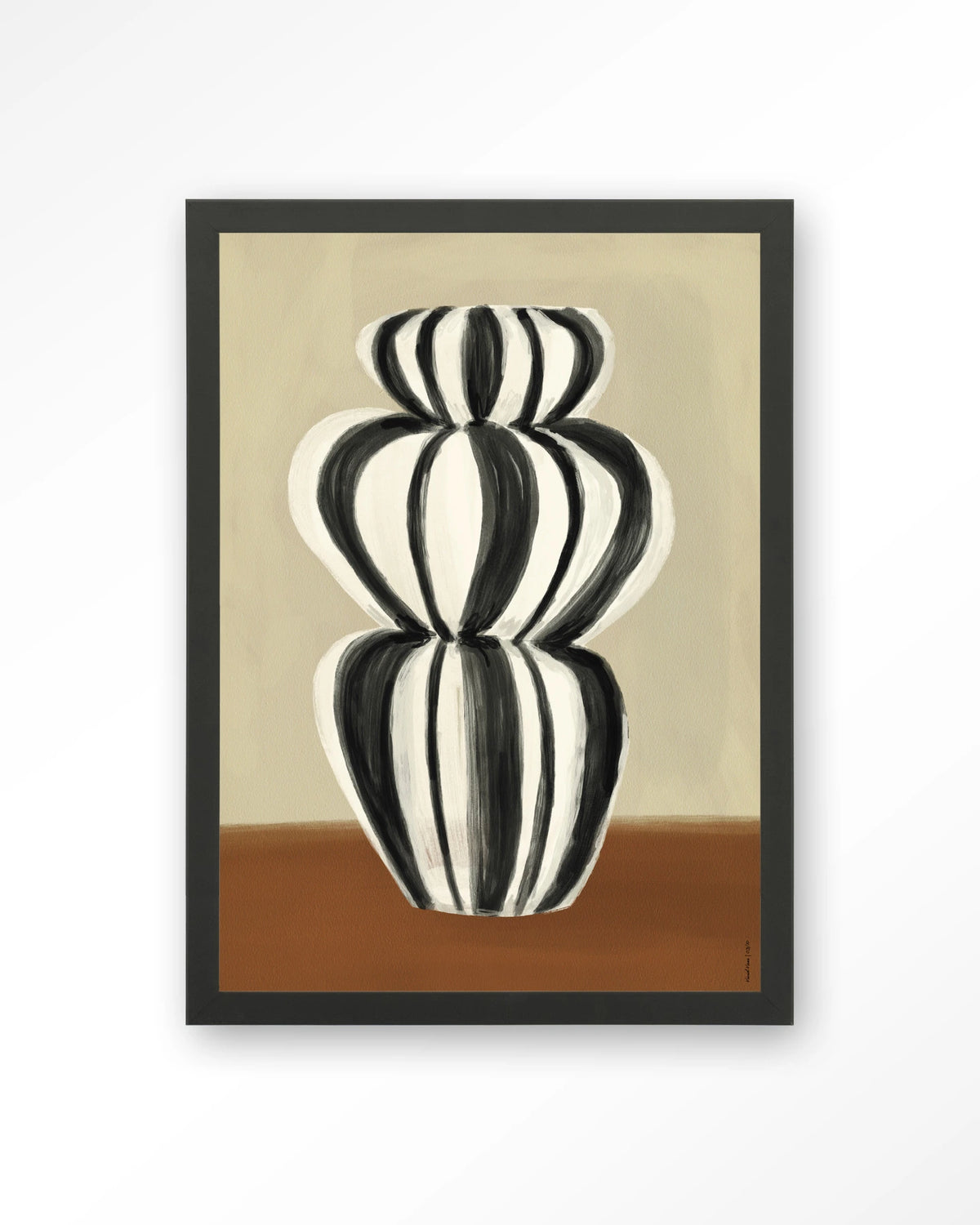 Vivid Vase 03 – zwart-witte gestreepte vaas – Art print – Hout zwart