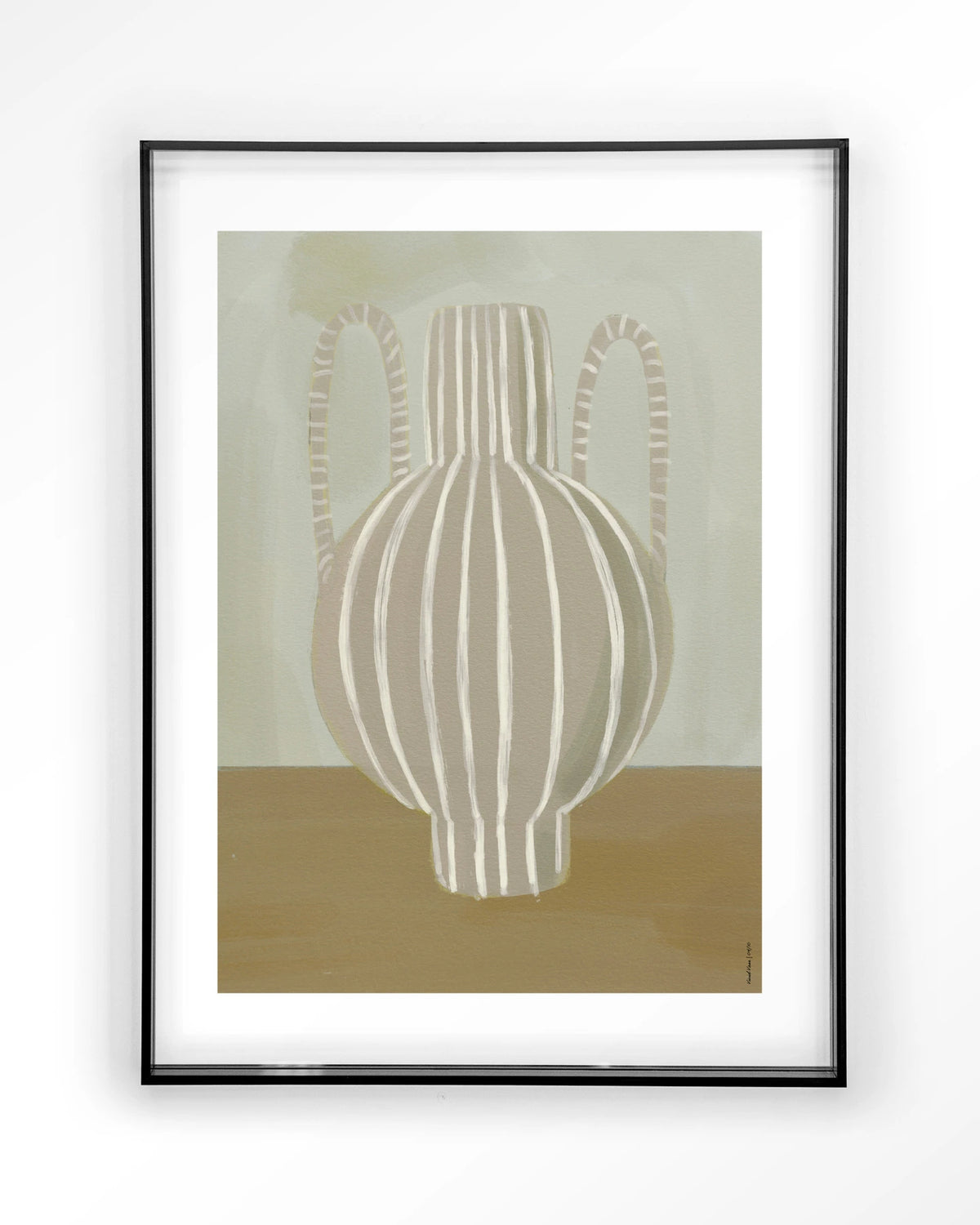 Vivid Vase 04 – gestreepte vaas in groen en beige – Art print – Acryl zwart