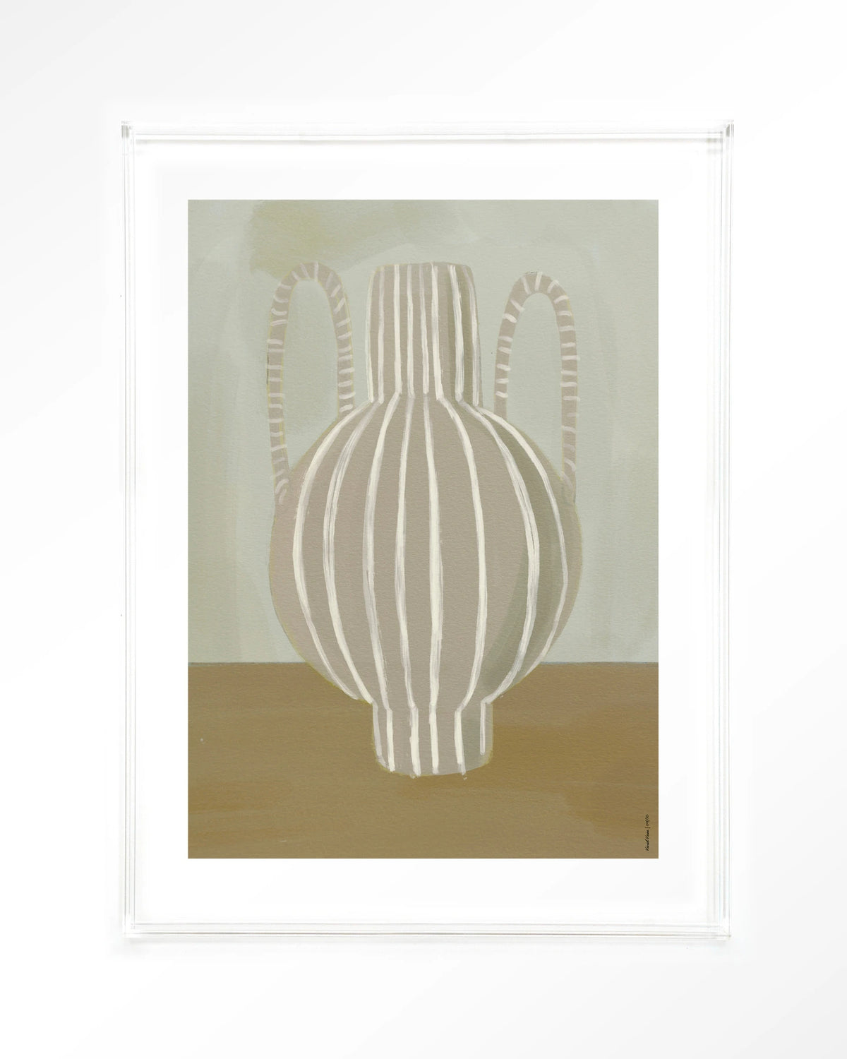 Vivid Vase 04 – gestreepte vaas in groen en beige – Art print – Acryl doorzichtig