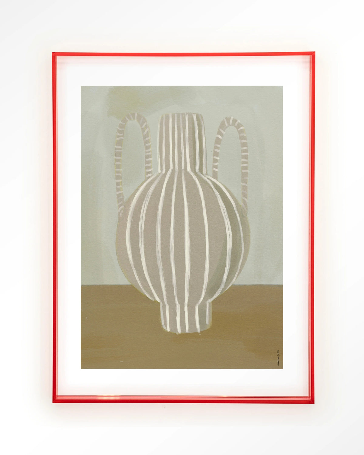 Vivid Vase 04 – gestreepte vaas in groen en beige – Art print – Acryl roze