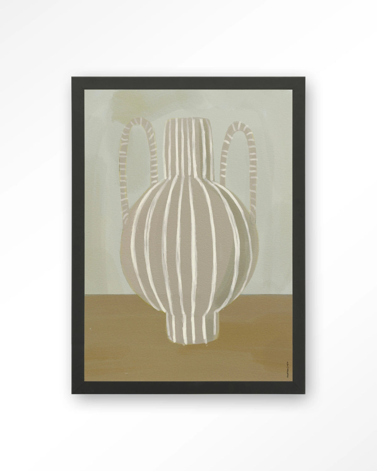 Vivid Vase 04 – gestreepte vaas in groen en beige – Art print – Hout zwart