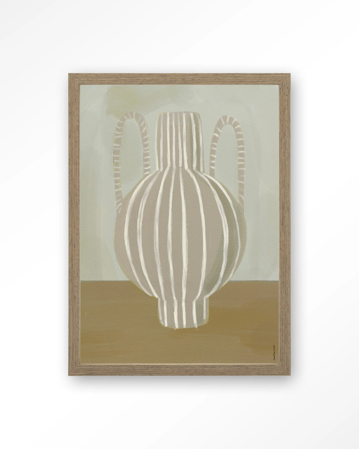 Vivid Vase 04 – gestreepte vaas in groen en beige – Art print – Hout bruin