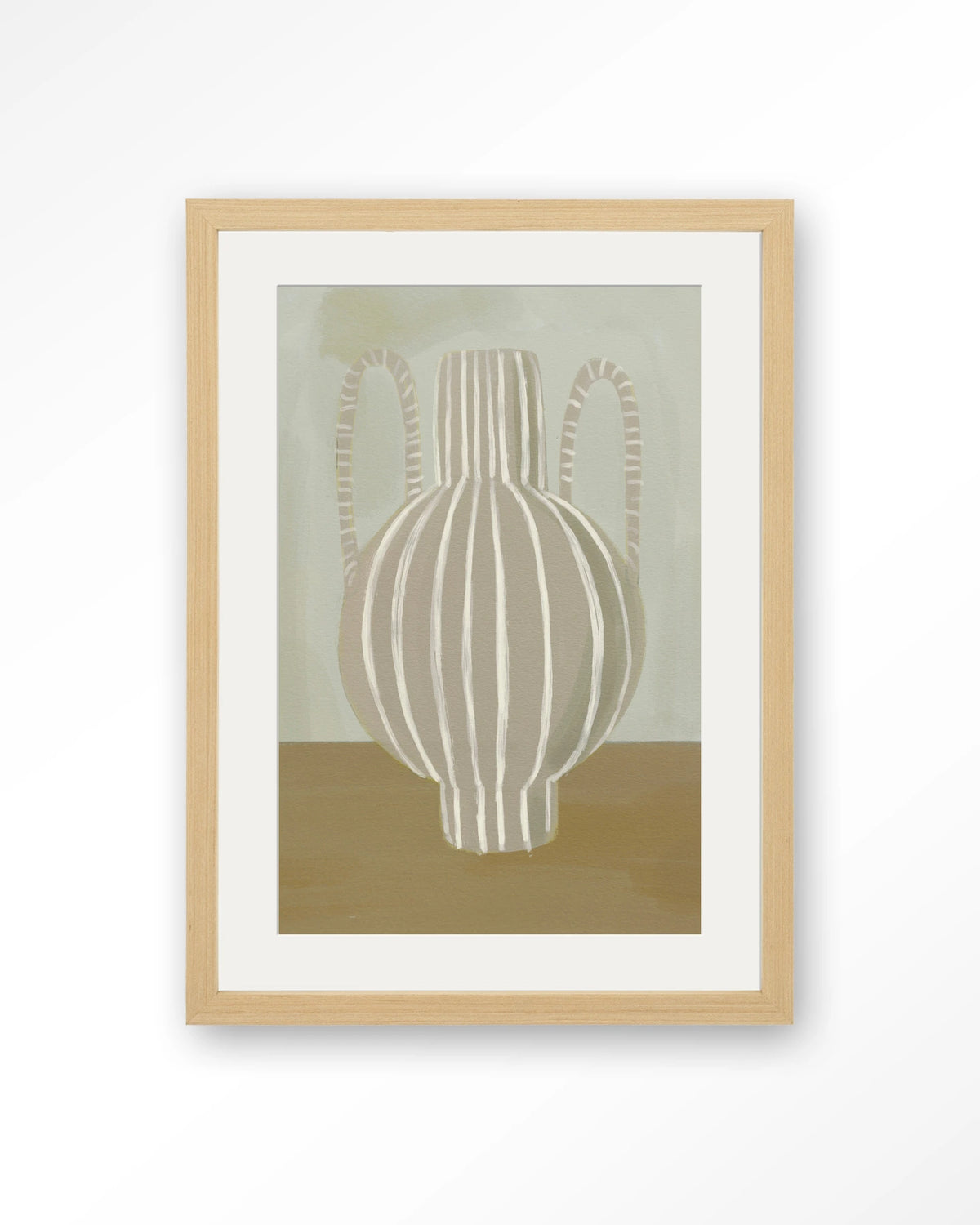 Vivid Vase 04 – gestreepte vaas in groen en beige – Art print – Hout naturel + passe-partout