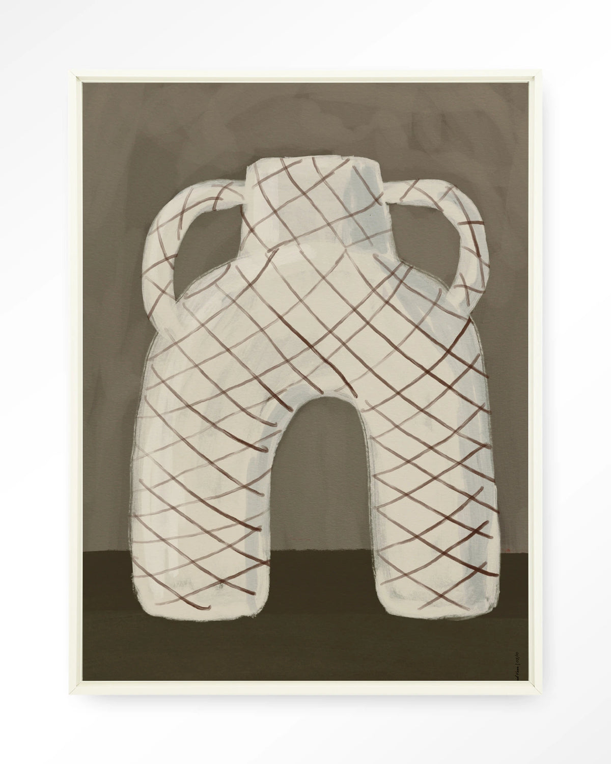 Vivid Vase 05 – vaas met ruitpatroon – Wandkleed – Floating frame – wit