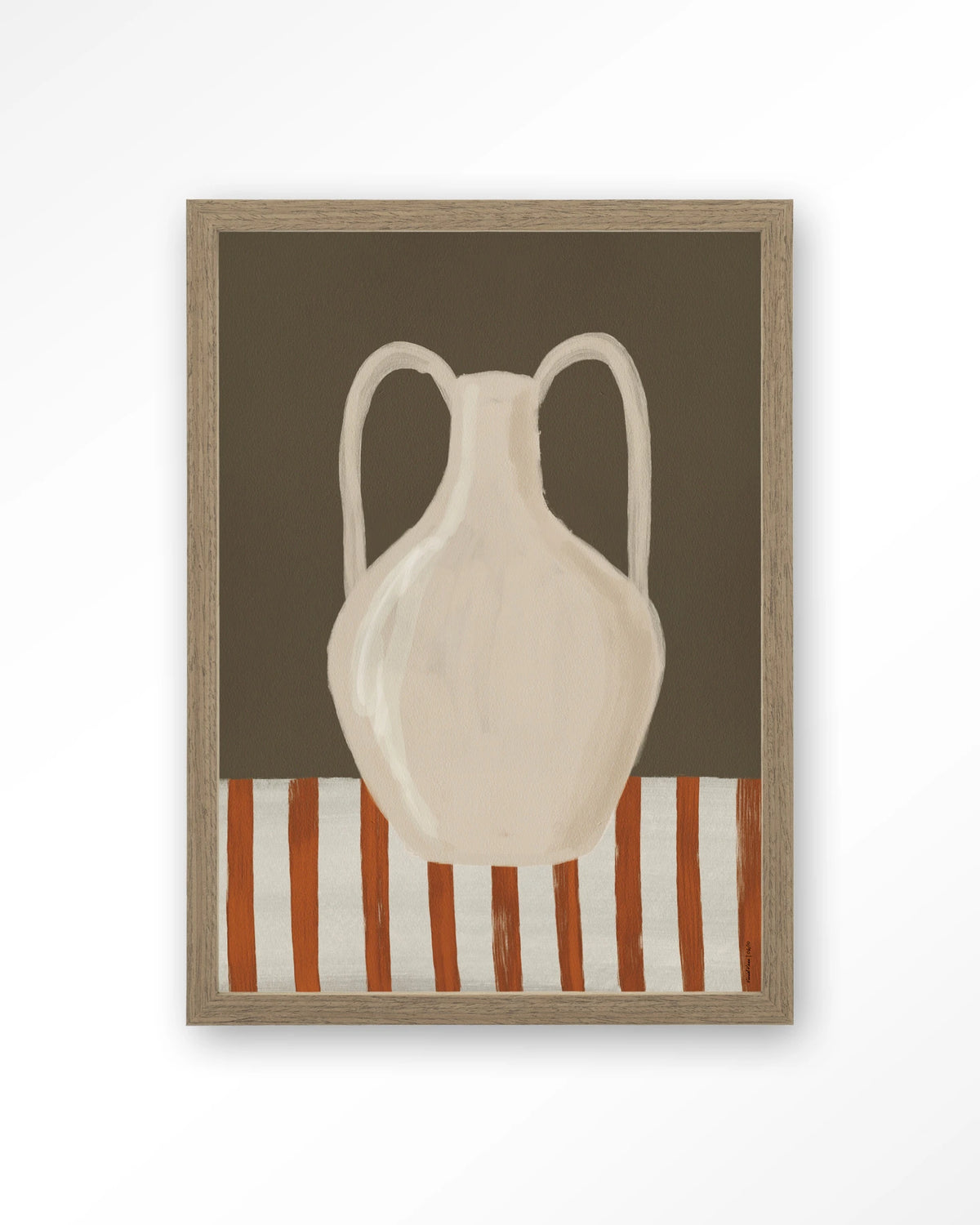 Vivid Vase 06 – witte vaas, stilleven – Art print – Hout bruin