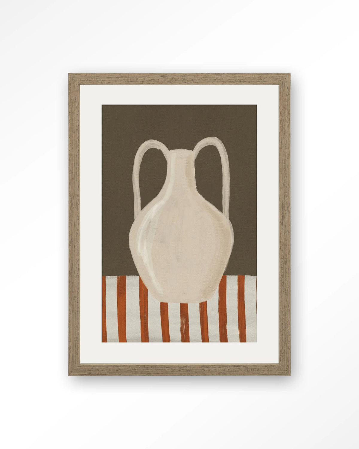 Vivid Vase 06 – witte vaas, stilleven – Art print – Hout bruin + passe-partout