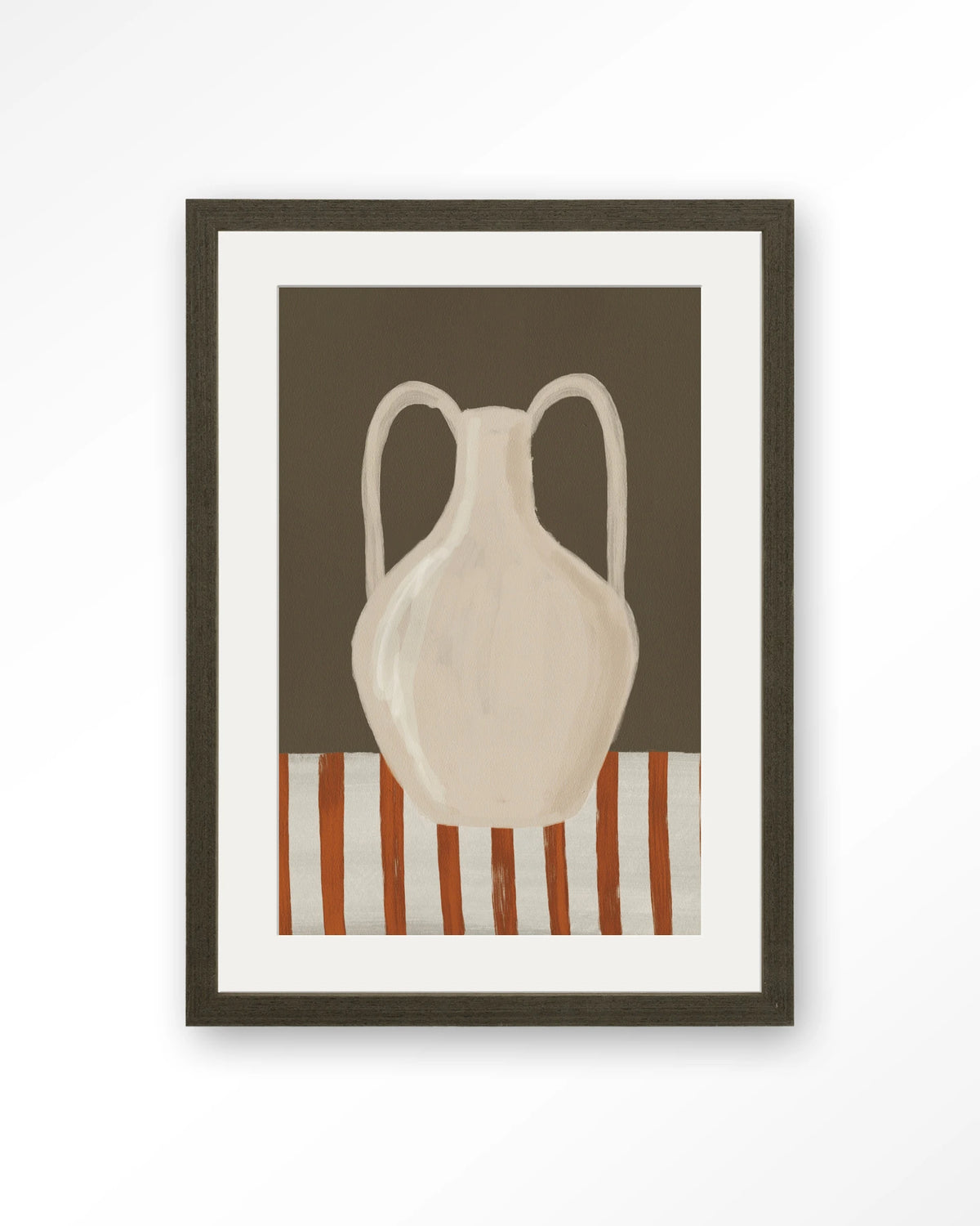 Vivid Vase 06 – witte vaas, stilleven – Art print – Hout donkerbruin + passe-partout