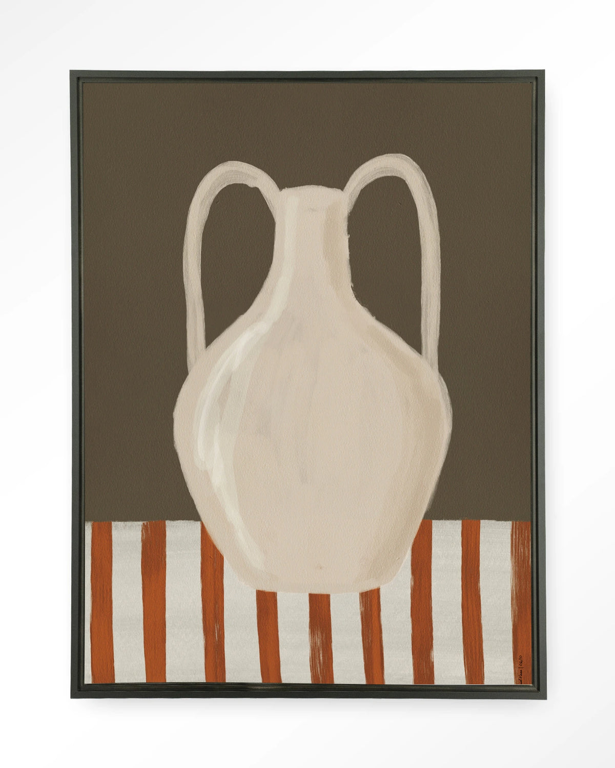 Vivid Vase 06 – witte vaas, stilleven – Wandkleed – Floating frame – zwart