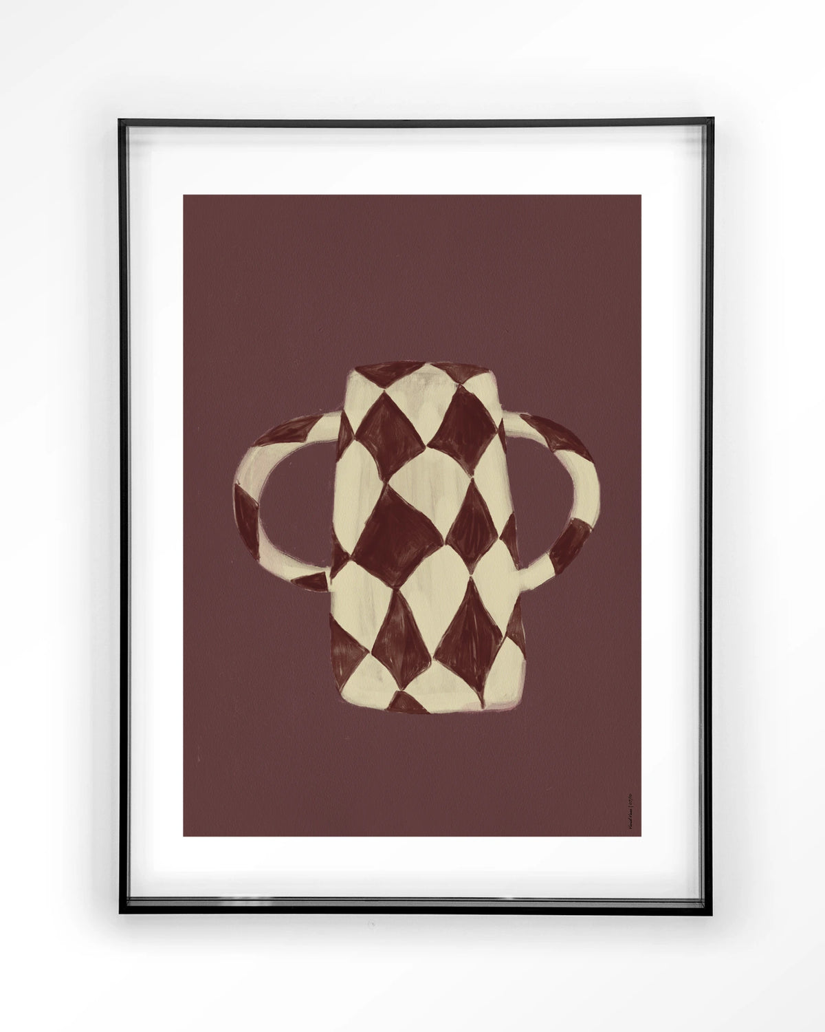 Vivid Vase 07 – bordeaux geruite vaas – Art print – Acryl zwart