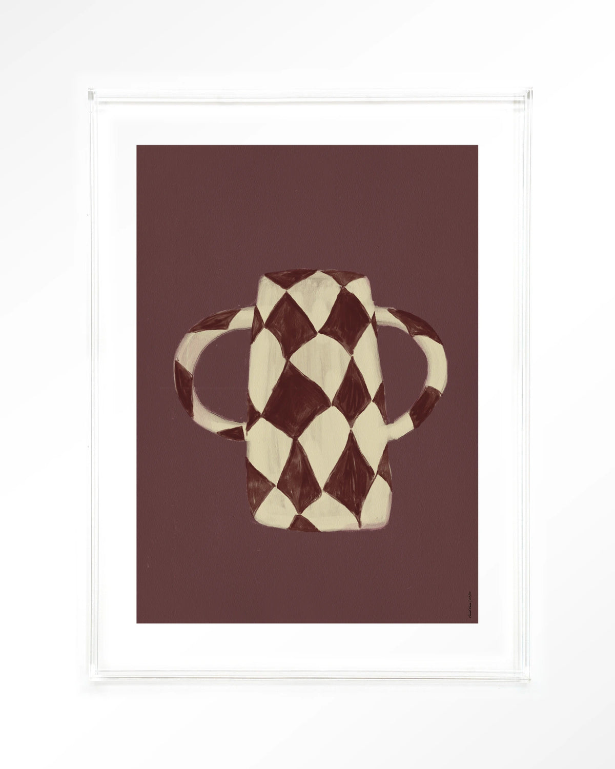 Vivid Vase 07 – bordeaux geruite vaas – Art print – Acryl doorzichtig