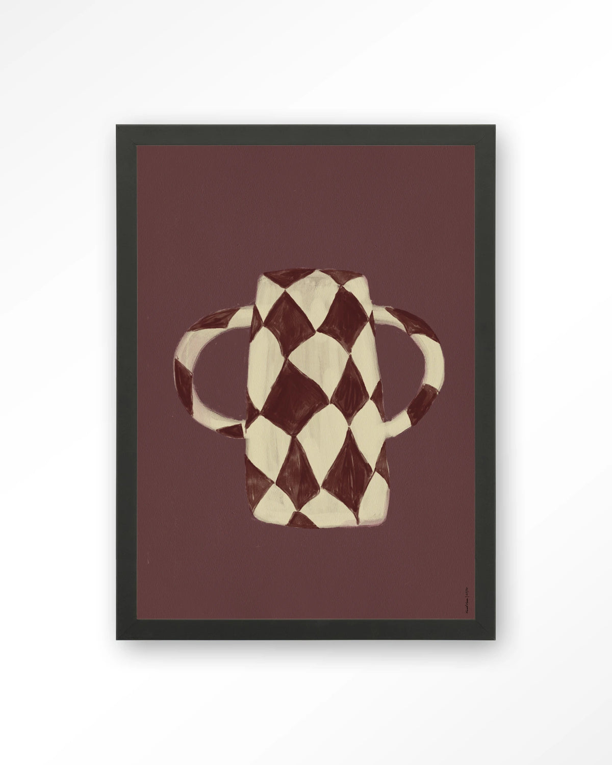 Vivid Vase 07 – bordeaux geruite vaas – Art print – Hout zwart