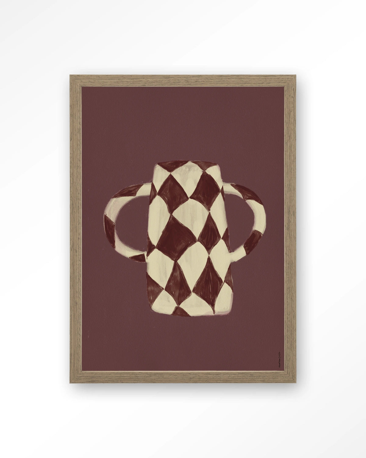 Vivid Vase 07 – bordeaux geruite vaas – Art print – Hout bruin