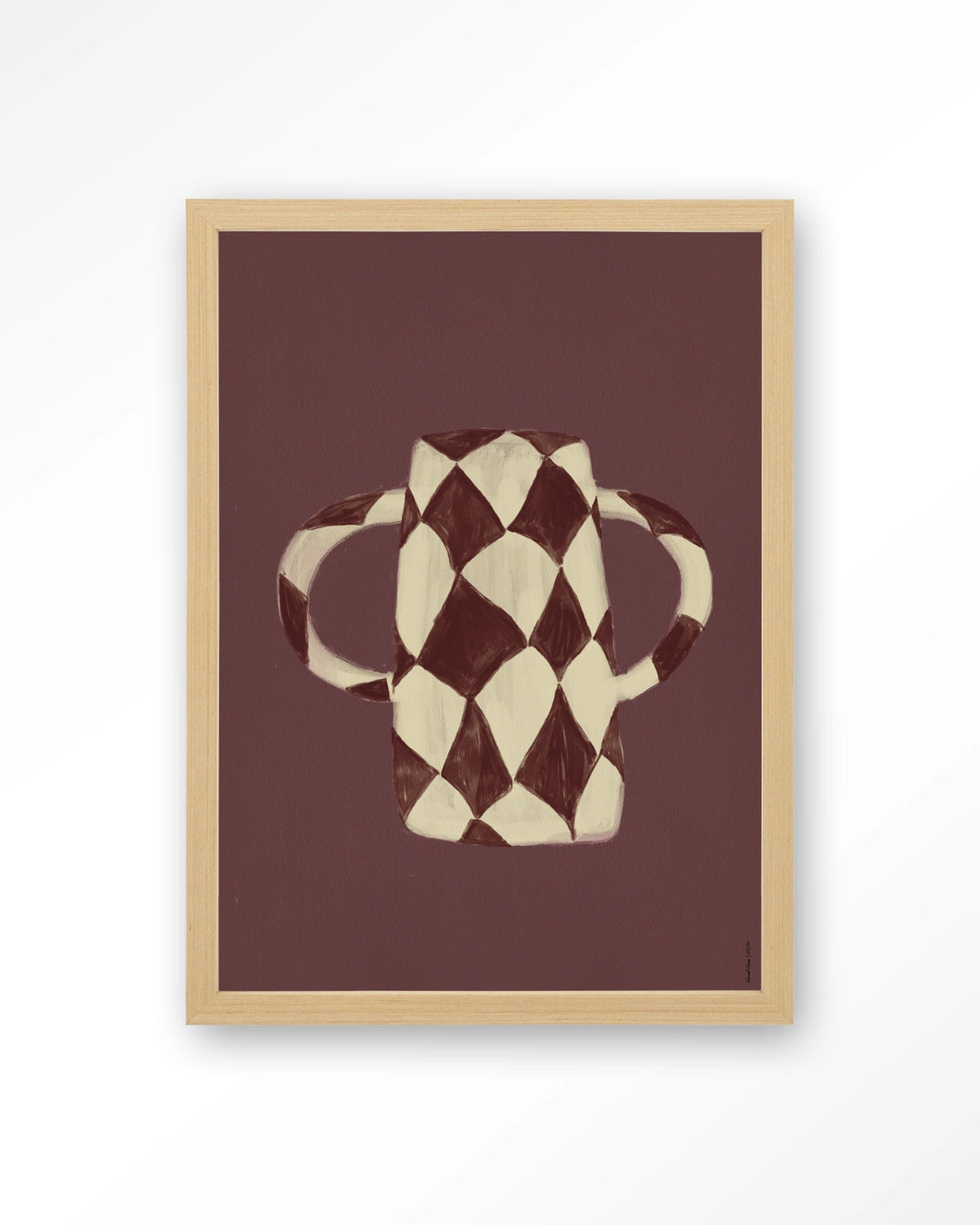 Vivid Vase 07 – bordeaux geruite vaas – Art print – Hout naturel