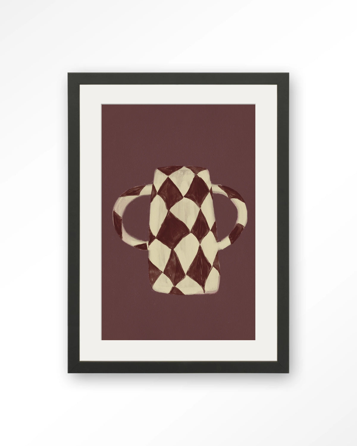 Vivid Vase 07 – bordeaux geruite vaas – Art print – Hout zwart + passe-partout