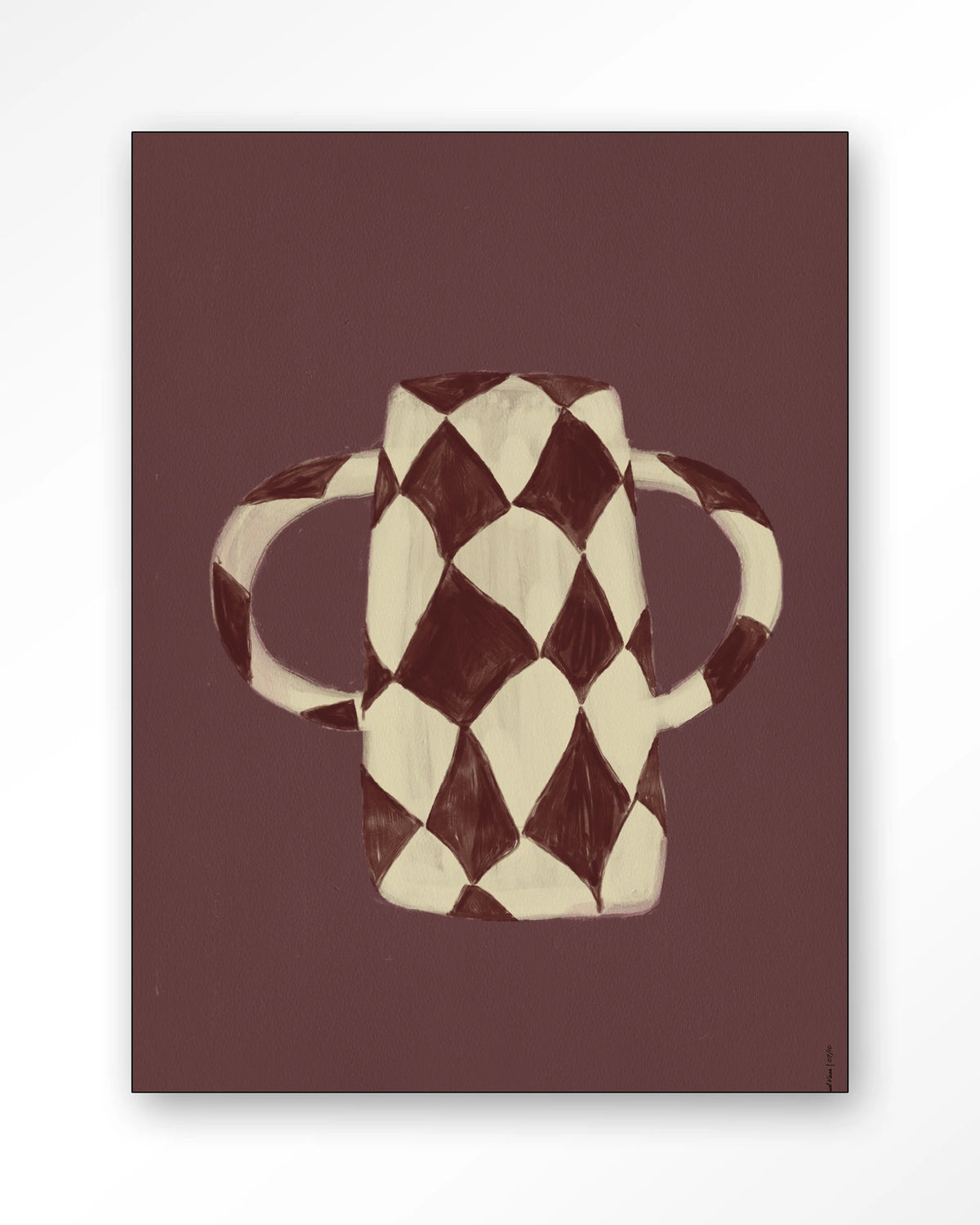 Vivid Vase 07 – bordeaux geruite vaas – Wandkleed – Frame – zwart
