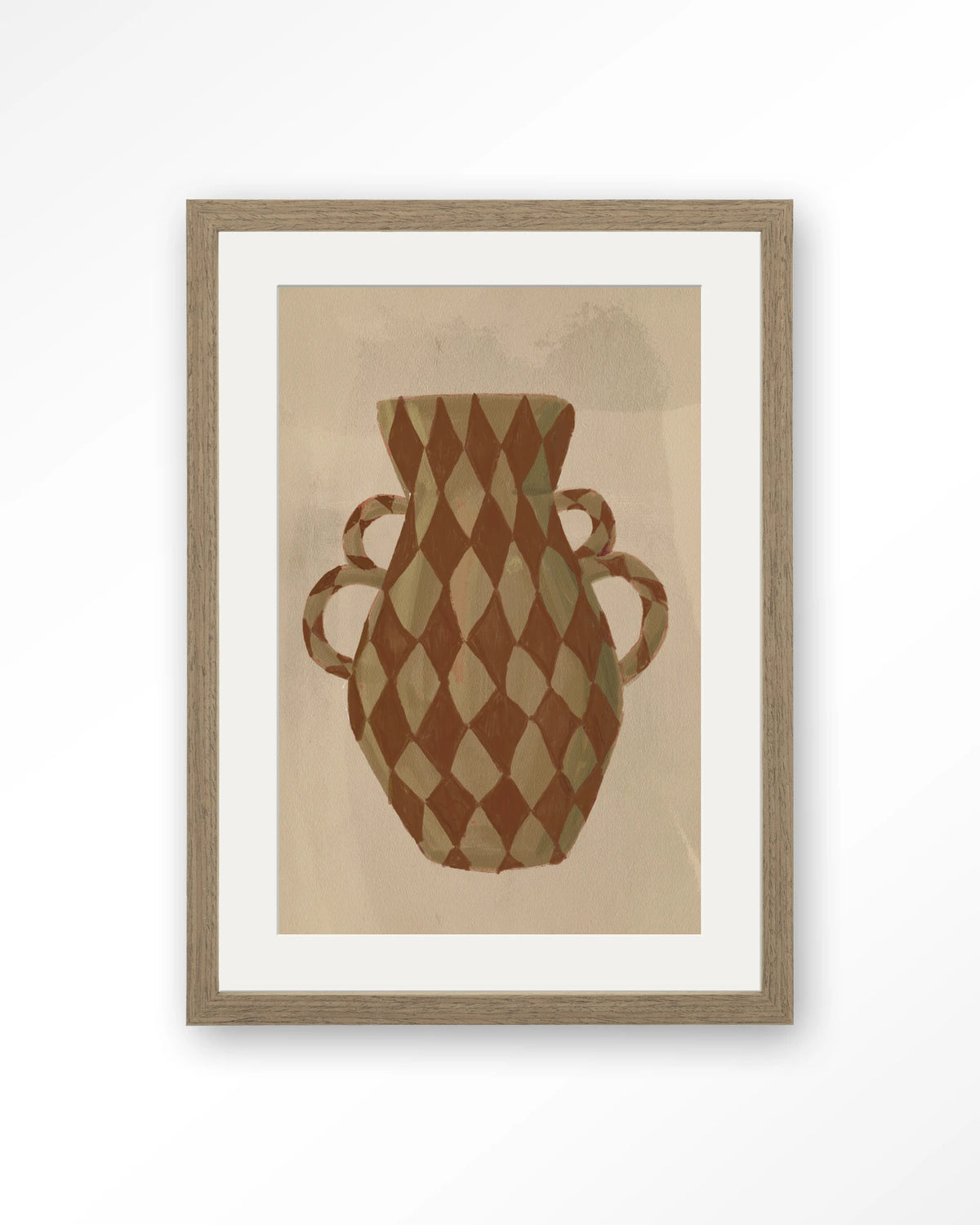 Vivid Vase 08 – vaas met ruitpatroon – Art print – Hout bruin + passe-partout