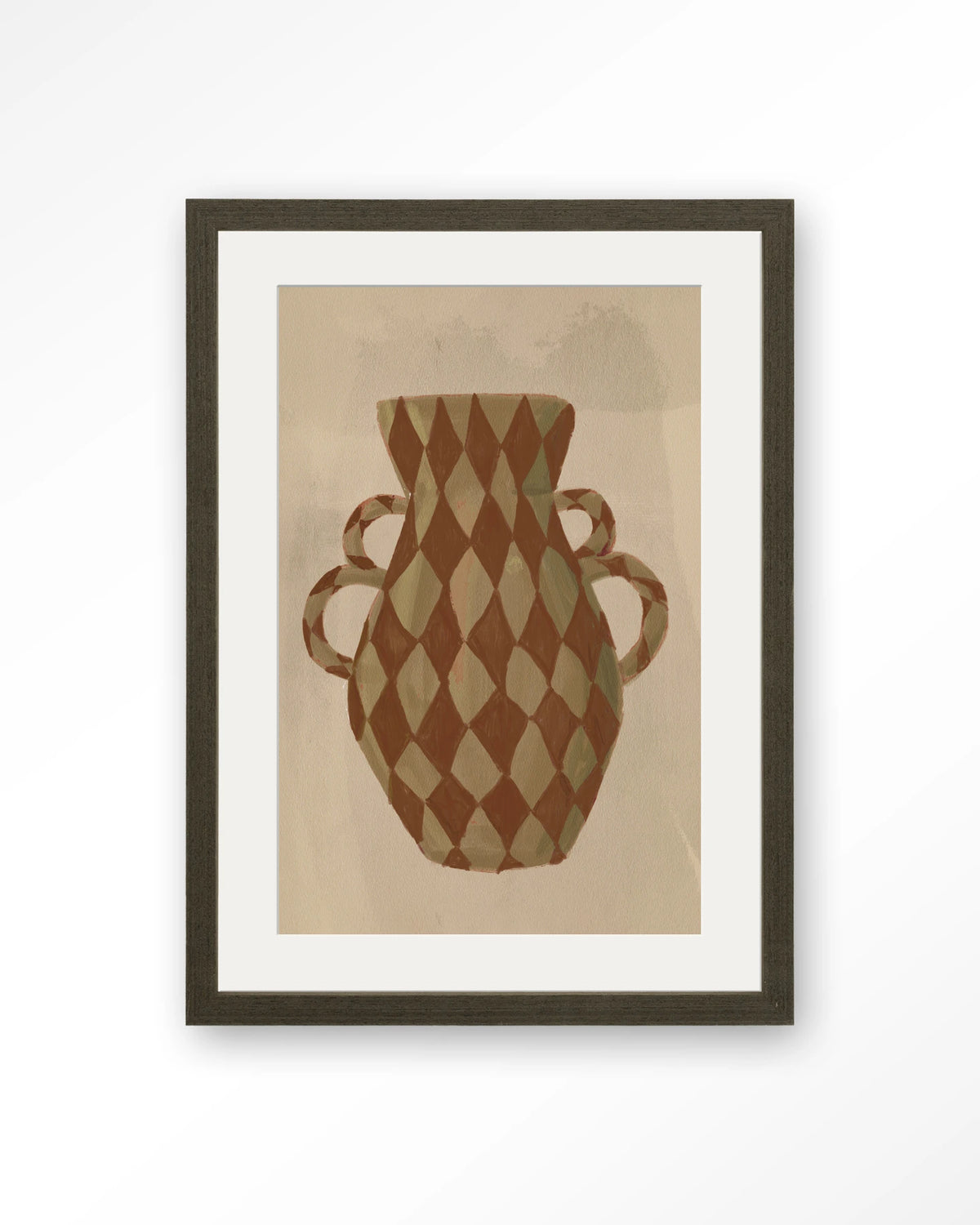 Vivid Vase 08 – vaas met ruitpatroon – Art print – Hout donkerbruin + passe-partout