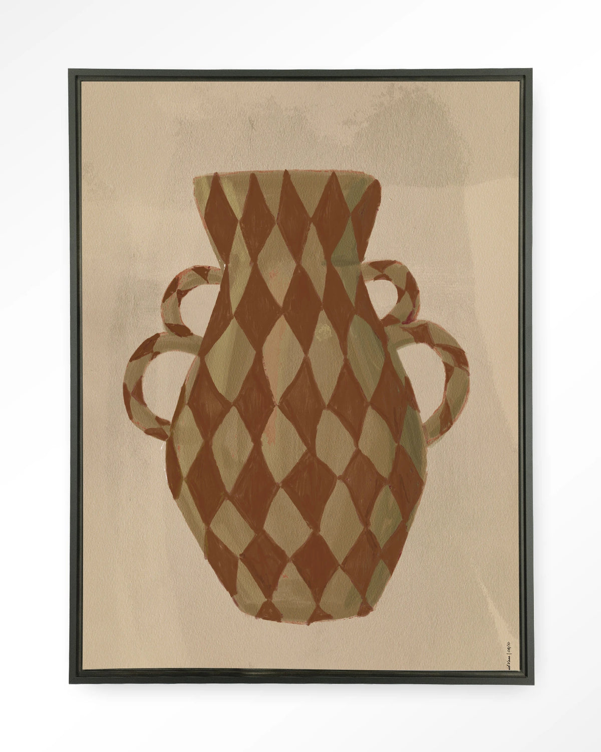 Vivid Vase 08 – vaas met ruitpatroon – Wandkleed – Floating frame – zwart