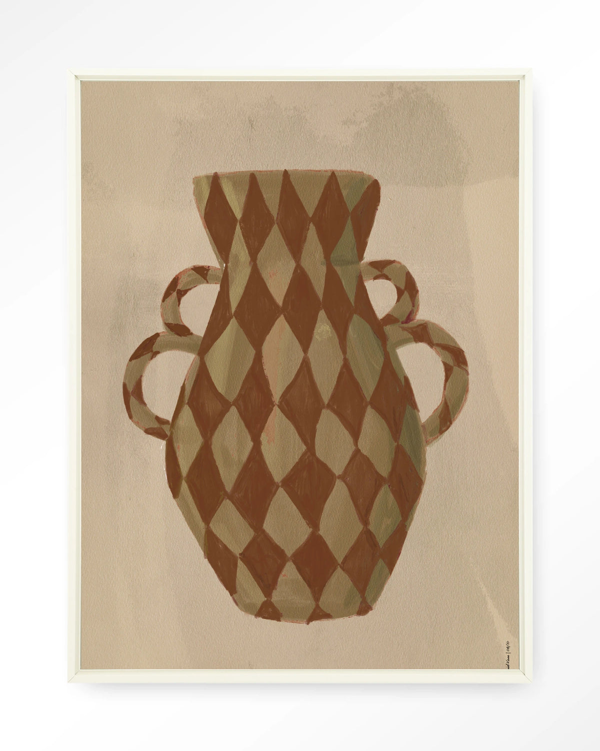 Vivid Vase 08 – vaas met ruitpatroon – Wandkleed – Floating frame – wit