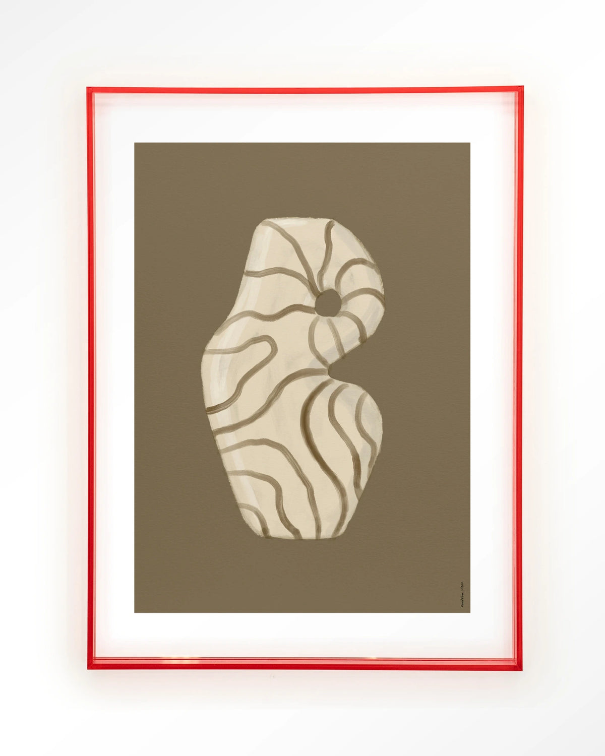 Vivid Vase 09 – vaas met lijnen op bruine achtergrond – Art print – Acryl roze