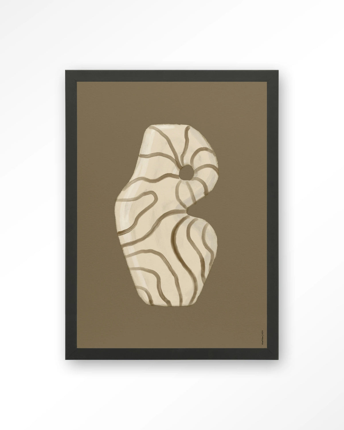 Vivid Vase 09 – vaas met lijnen op bruine achtergrond – Art print – Hout zwart