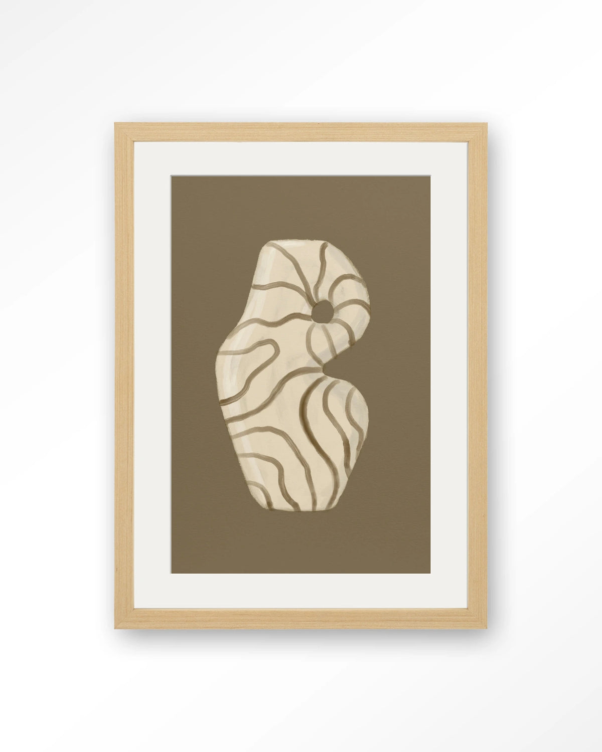 Vivid Vase 09 – vaas met lijnen op bruine achtergrond – Art print – Hout naturel + passe-partout