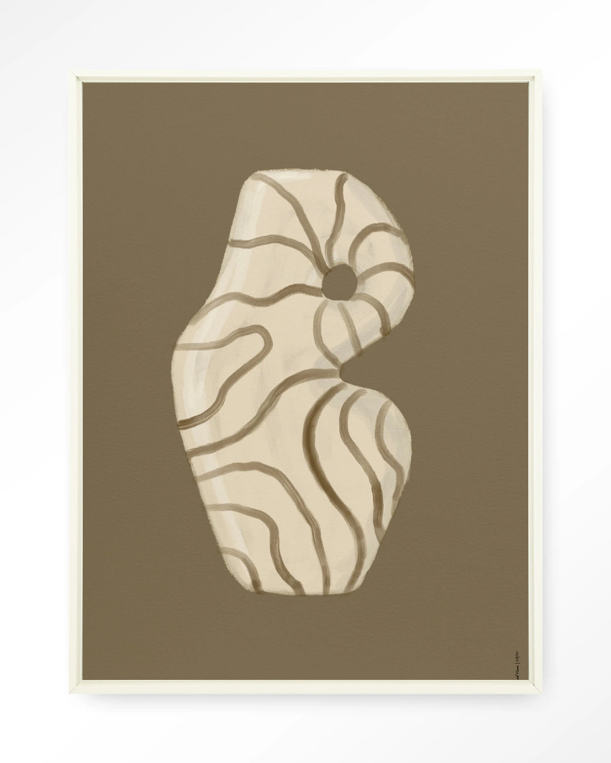 Vivid Vase 09 – vaas met lijnen op bruine achtergrond – Wandkleed – Floating frame – wit